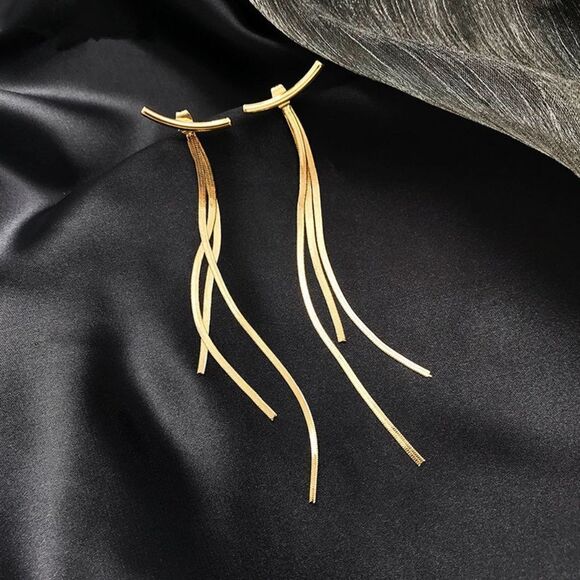 💎264💎 AWESOME 18K GOLD PLATED SMILEY BAR, LONG TASSEL EARRINGS - Picture 3 of 16